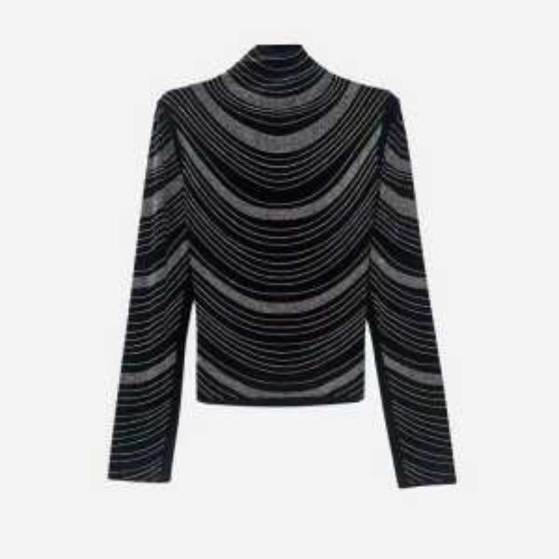 Fashionable Rhinestone Half Turtleneck Long-sleeved Top Slimming Versatile Heavy Industry Diamond-encrusted Bottoming Shirt