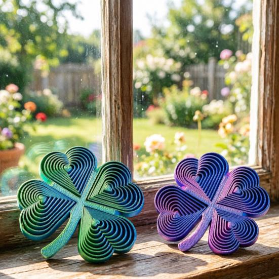 3D Printed Sensory Fidget Toy Four-Leaf Clover Shaped Whirling Spiral Toy Stress Relief Spinning Toy for Office Desk