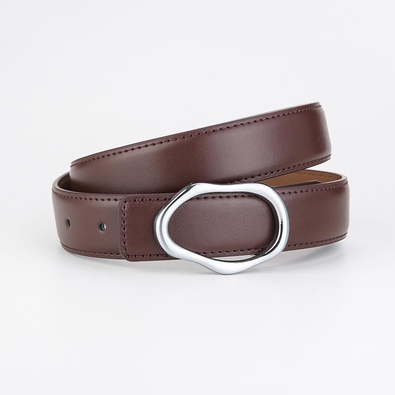 Wide Belt with Smooth Buckle: Boyfriend Style, Genuine Leather, Versatile Women’s Korean Fashion кофейный
