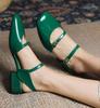  Patent Leather Women Sandals Ankle Strap Square Toe Sandals High Heel Shoes Green