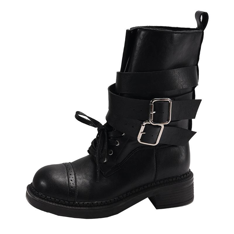 Queen Fan Black British Style Thick Heel Height Increase Martin Boots Women's 2025 New Autumn Popular Retro Short Boots