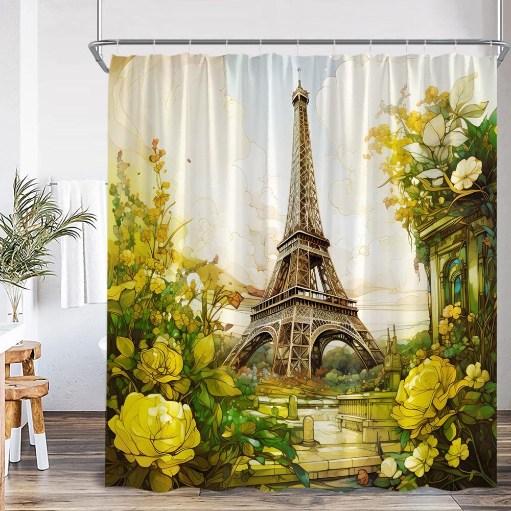 Eiffel Tower Shower Curtain European Paris City View France Architecture Bathroom Decoration Modern Polyester Bathtub Curtain