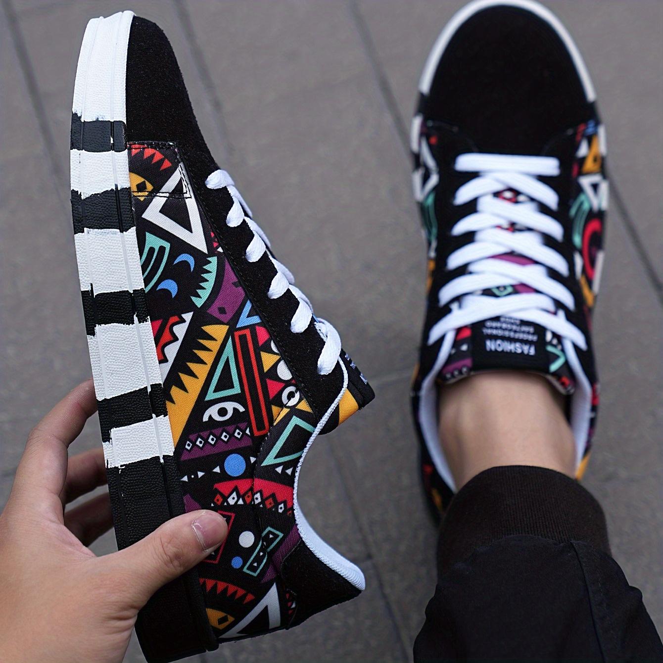 Chaussures de skate Graffiti tendance pour hommes, baskets légères, respirantes, antidérapantes et confortables avec semelles à plateforme 44 noir