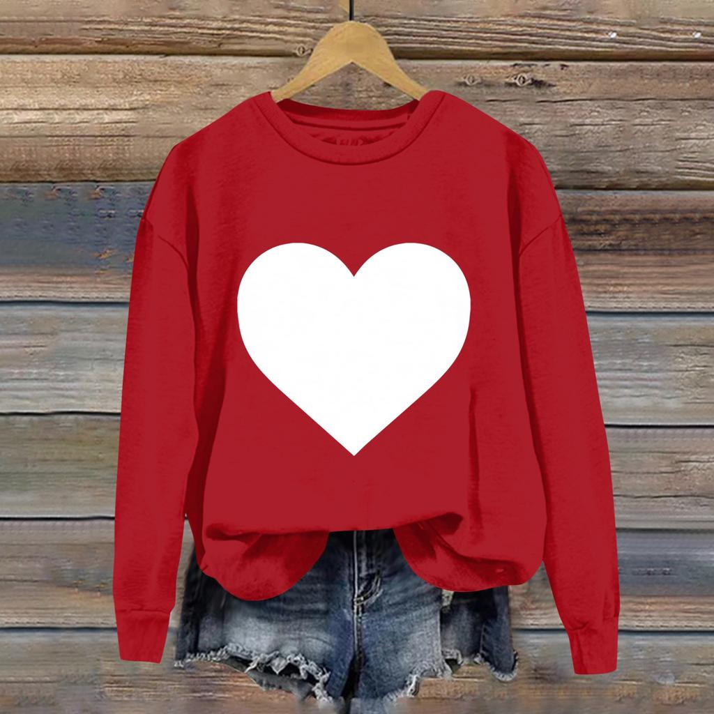 Damskie bluzy z nadrukiem na Walentynki, długim rękawem i okrągłym dekoltem, z nadrukiem ...