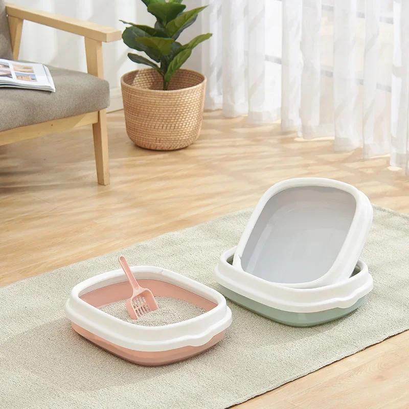 Pet Cat Cleaning Bath Basin Semi-Closed Cat Litter Box Anti Splash Toilet Sandbox Bedpans Cat Supplies For Daily Cat Toilet Use