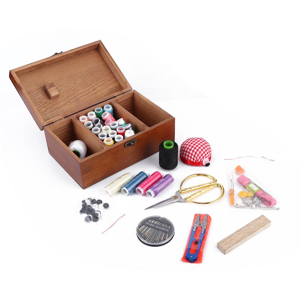 Multifunction Vintage Wooden Sewing Box Needle Thread Storage Case DIY Sewing Knitting ToolTower