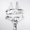 Maillot de bain sexy en cuir brillant pour femme Plage Maillot de bain bicolore or et argent Maillot de bain une pièce