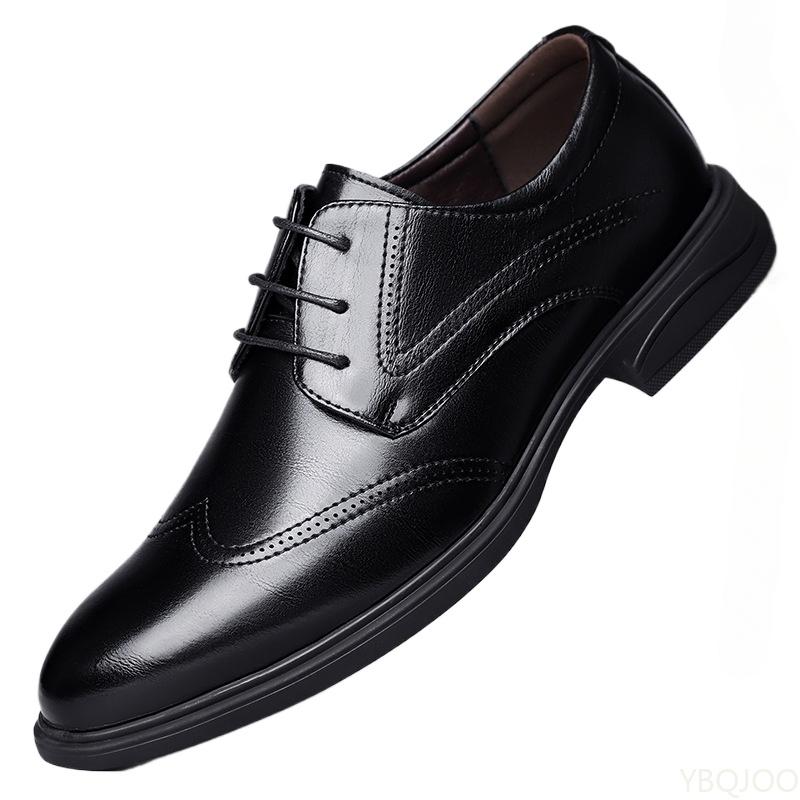 Fashion New Genuine Leather Men's Shoes Fashion High End Dad Leather Shoes Casual Wear Resistant Business Shoe Black Male Work Shoes