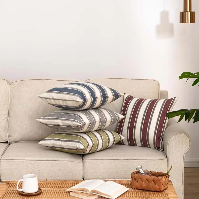 Stripe Home Sofa Pillow Case Solid Color Decoration Pillowcas 40x40cm / 45x45cm Linen Sofa Throw Cushion Cover Pillowcase