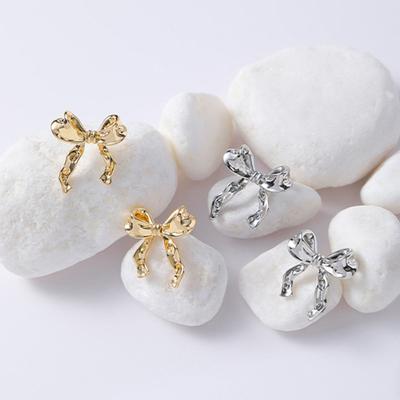 1 Pair Women Golden Stud Earrings Bowknot Shape Ear Studs Cute Piercing Bow Earrings Ear Accessories