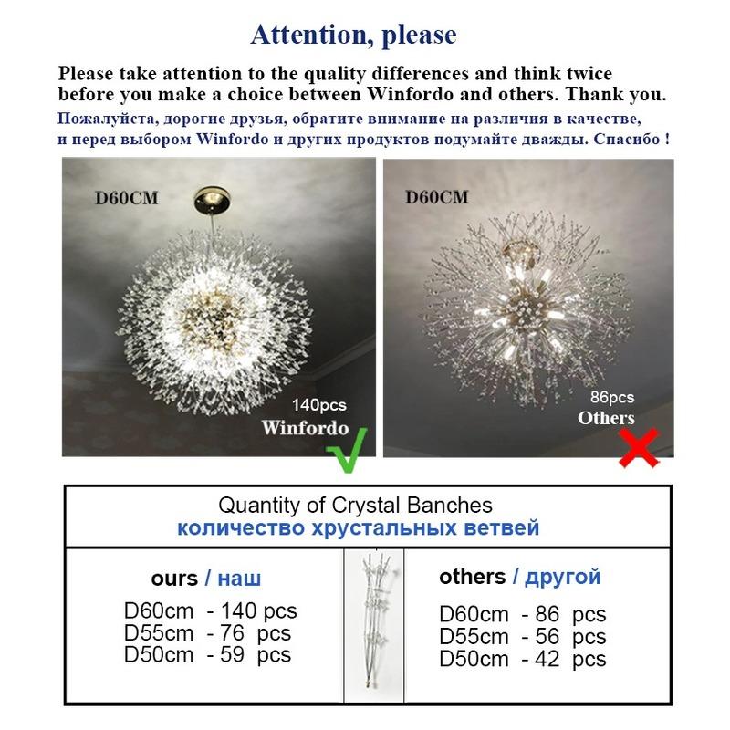 Modern Crystal Dandelion Chandelier Lighting Pendant Lamp For Living Room Dining Room Home Decoration