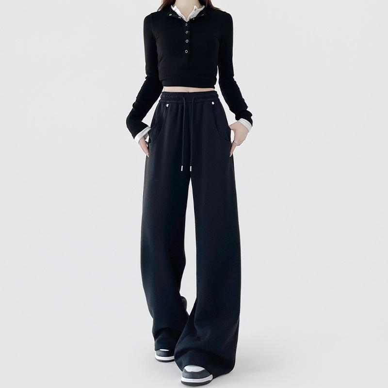 

Серые спортивные штаны женские осенние новые свободные прямые повседневные брюки маленькие облегающие широкие спортивные штаны S чёрный