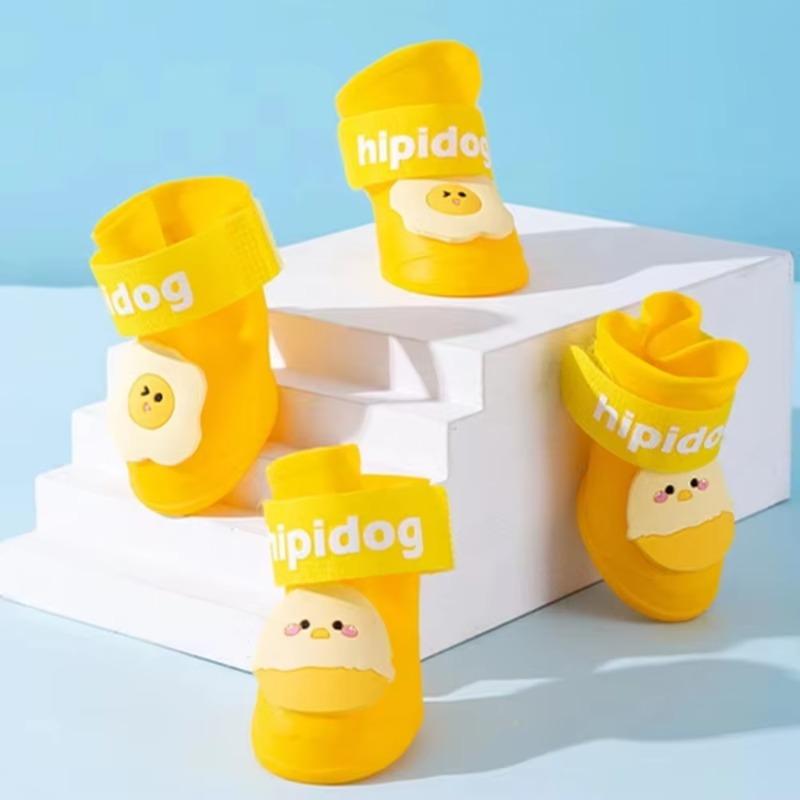 Set Silicone Pet Rain Boot Waterproof Anti Slip Sole Pet Paw Protector Cartoon Wear Resistance Outdoor Dog Footwear Outdoor