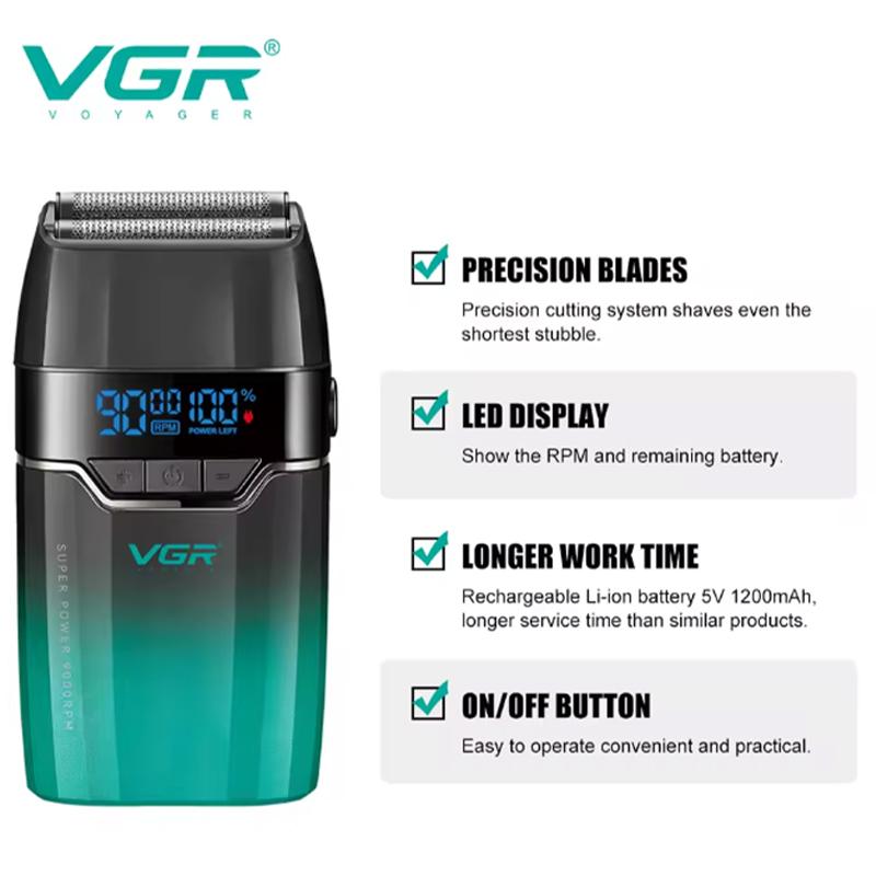 VGR Shaver Gradient Color Body High End Hair Trimmer Intelligent Digital Display Shaver High Speed Dual Blade Electric Clippers Safe and Hygienic