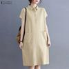 ZANZEA Women Casual Turn Down Collar Solid Color Short Sleeve Shirt Dress