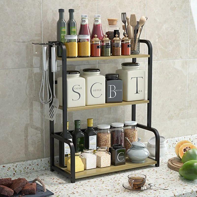 Kitchen Storage Rack Multi Function Adjustable Kitchenware Organizer Tableware Storage Stainless Steel Seasoning Shelf