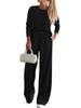 Autumn Trendy Two-Piece Casual Long Sleeve Ribbed Knit Wide Leg Pants Set Women's Fall Fashion