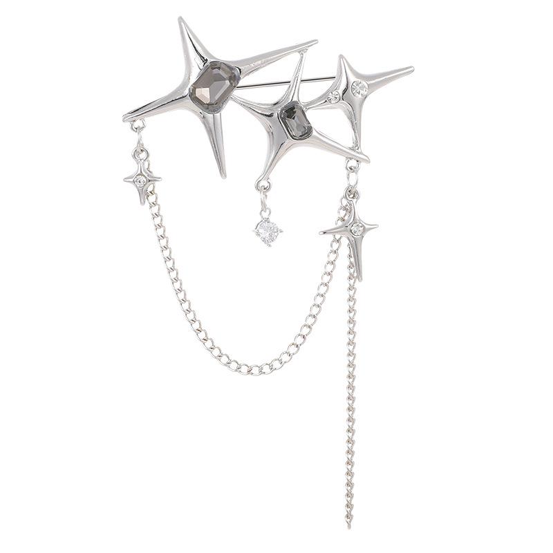Korean Metallic Star Chain Brooch with Tassel - Niche Fashion Accessory