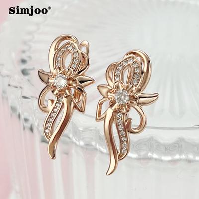 SIMJOO Fashion Zircon Earrings Simple Design Hollow Out Floral Earrings