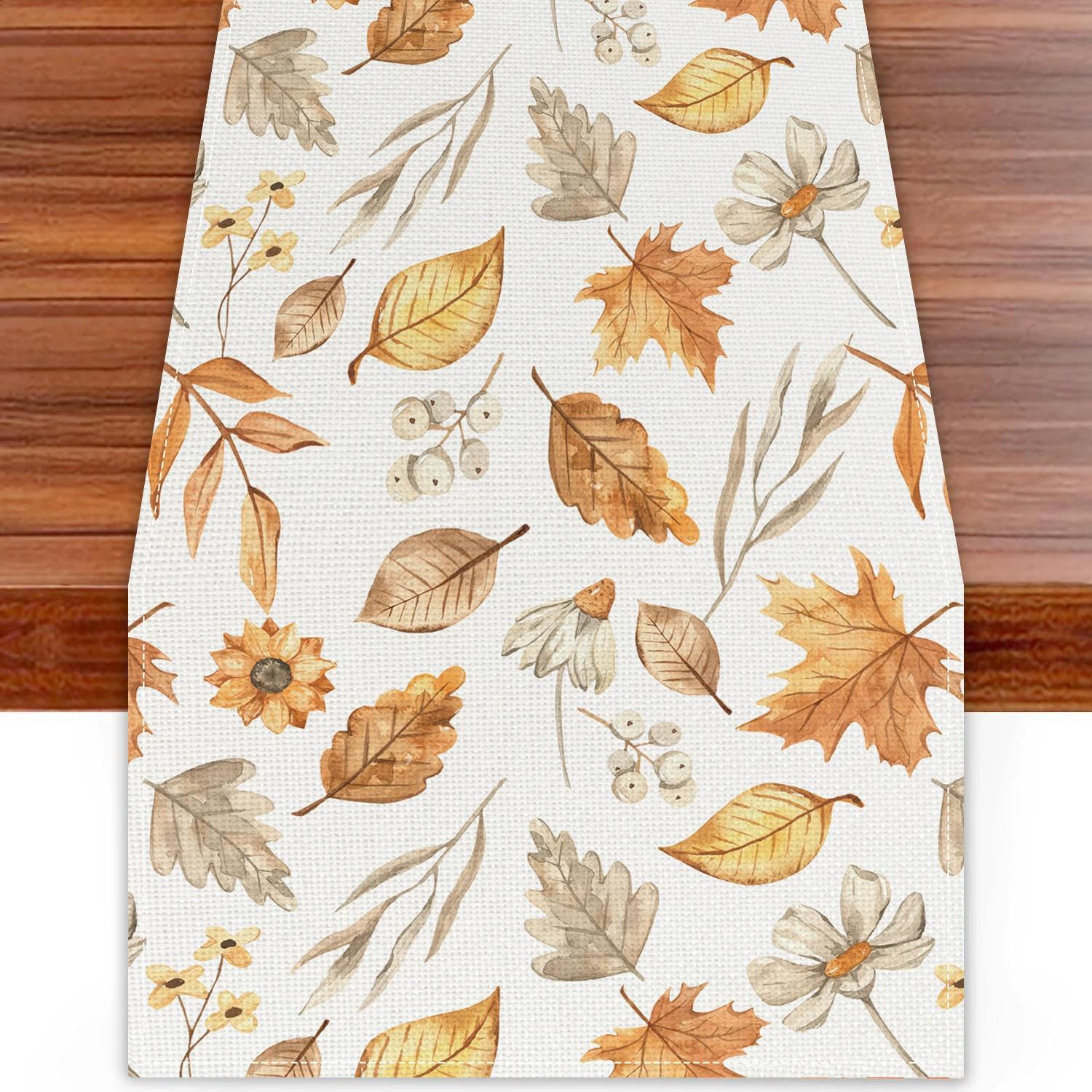 Esdoornblad Herfst Tafelkleed, Seizoensgebonden Herfst Keuken Eettafel Decoratie voor Huisfeest Decor 33x120cm