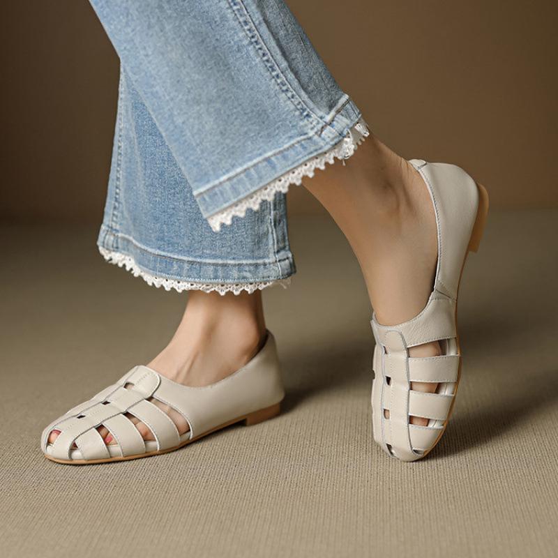 Neue Ledersandalen Sommer Sportsandalen Damen Ein-Pedal-Größe Sandalen Rindensehne Weiche Sohle Bequem Einfarbig