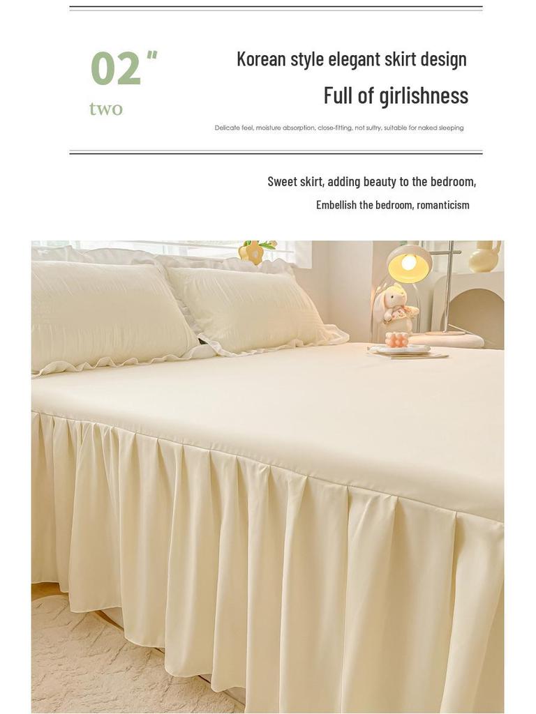 Princess Style Pure Cotton Lace Bed Skirt Set - 3 Piece Non-Slip Washed Cotton for All Seasons