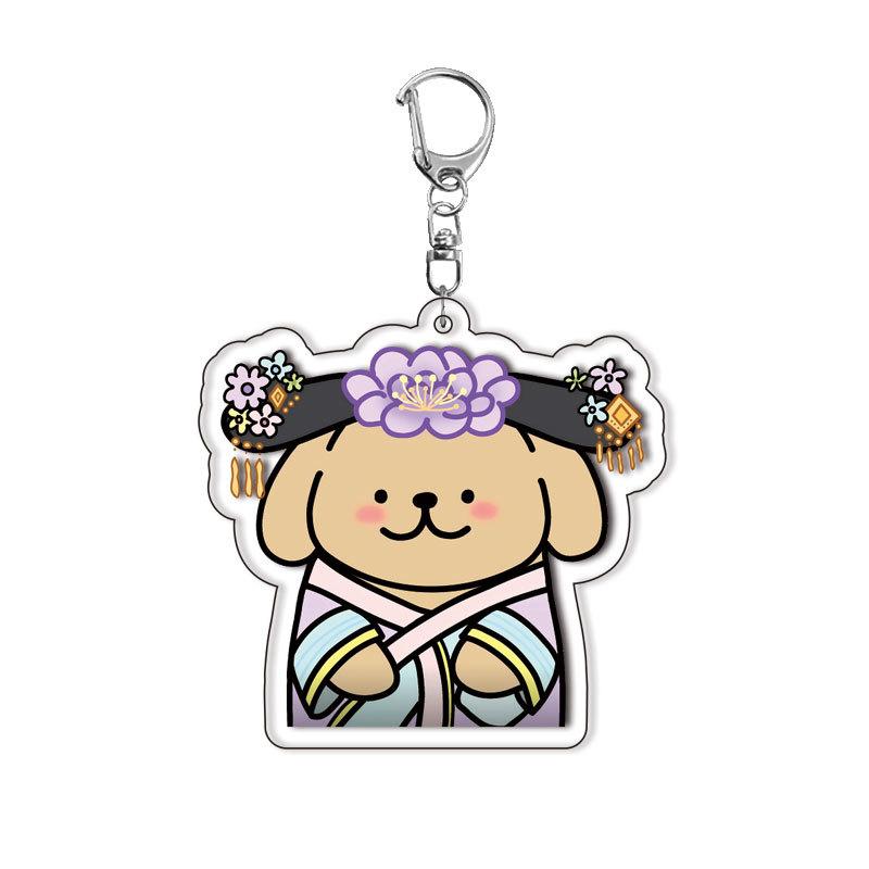 Creative Transform Ancient Costume Maltese Anime Acrylic Keychain Funny Kawaii Cartoon Puppy Couples Charm Ornament Jewelry Gift