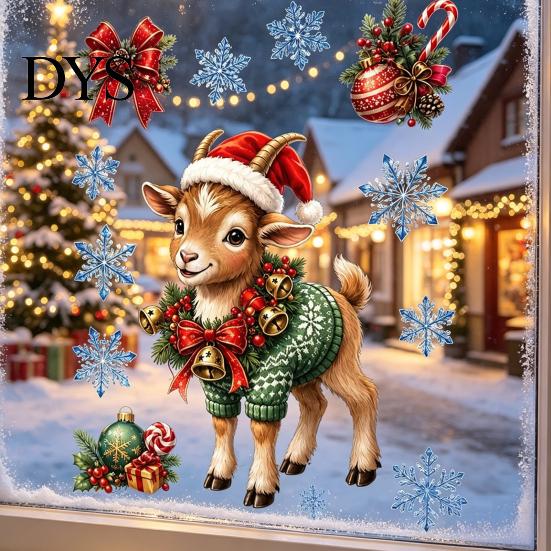 Static Glass Decals Christmas Sheep Window Cling, PVC Stickers, Reusable Cartoon Cute Art Lamb Sticker for Holiday Party Home Store Decoration