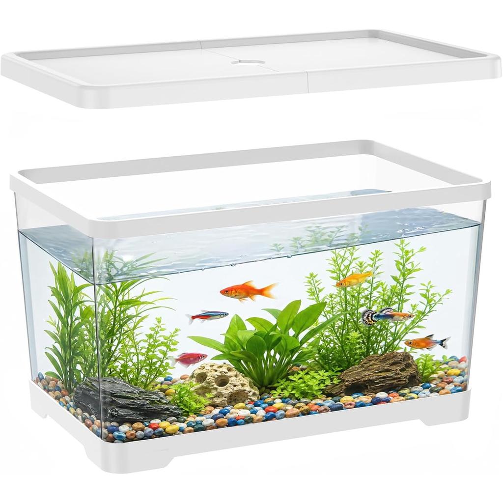 Acquario di Plastica da 2 Galloni con Foro di Scarico - 30x19x17cm Acquario Rettangolare Piccolo Antirottura per Pesci Betta & Guppy - Terrario Trasparente da Scrivania