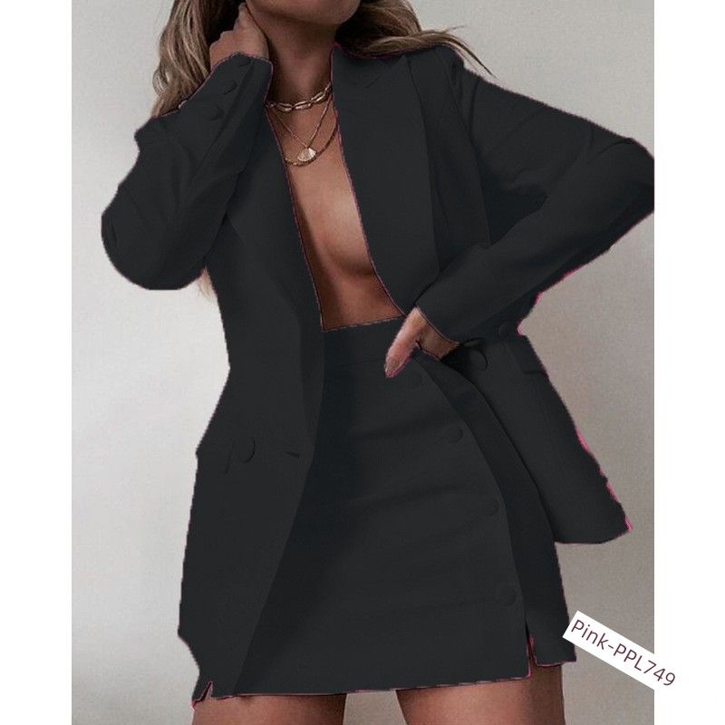 Women's Suit Spring Small Suit Pure Color Two-piece Set Suit + Short Skirt Mid-Length Dress Set Women