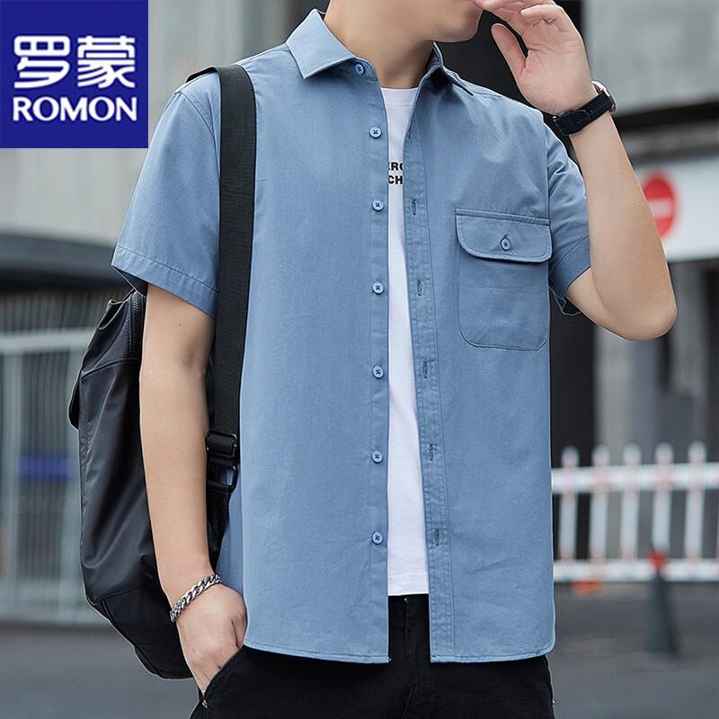ROMON Men s Summer Casual Business Short Sleeve Wrinkle-Free Shirt 2XL