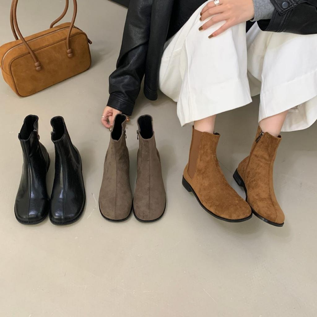2025 New Autumn and Winter Soft-soled Rear Zipper Niche Low Tube Martin Fashion Women's Short Boots Suede Chelsea Boots