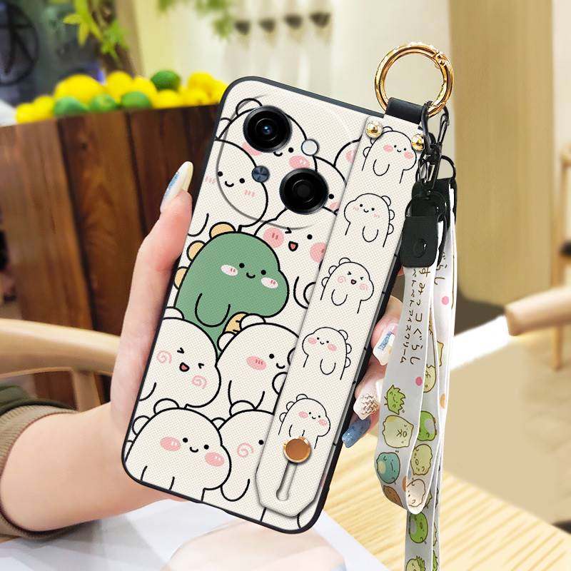 Waterproof Kickstand Phone Case For Tecno POP9 4G/Spark GO 1/KL4 Ring Silicone Wrist Strap Soft case Cute Phone Holder