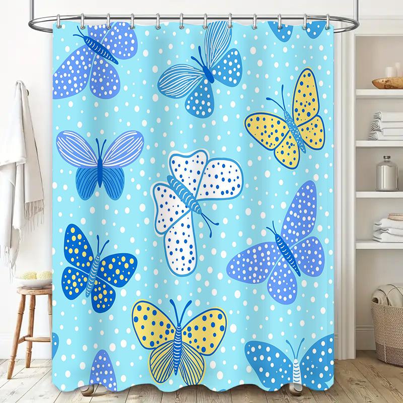 Butterfly Pattern Shower Curtain Waterproof Bathroom Decoration 180x275cm Blue Yellow White Polka Dot Bath Tapes Shower Curtain