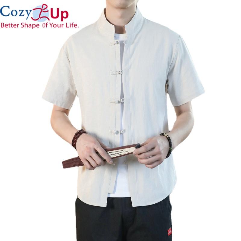 

Cozy Up Мужская повседневная хлопковая льняная рубашка Свободные топы Короткие рукава Рубашка