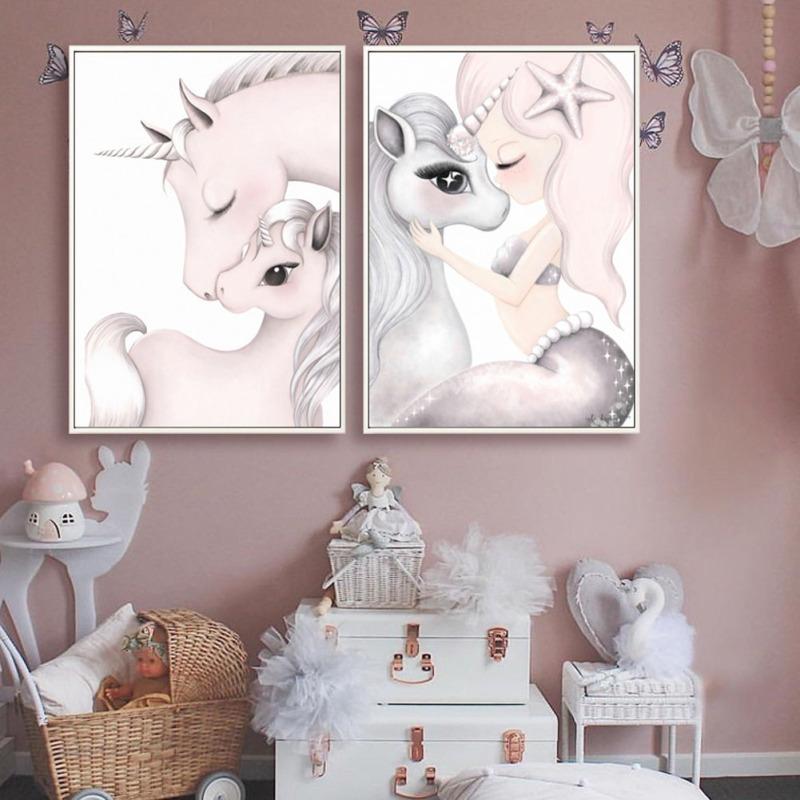 

Украшение дома Картина Core Розовая ручная роспись Животные Единорог Детская комната Картина Украшение