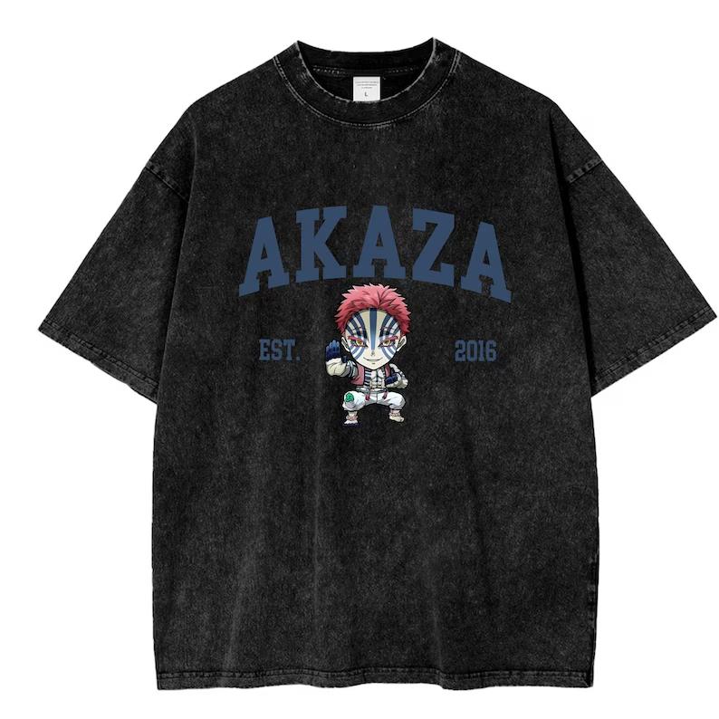 

Demon Slayer Akaza Printed Tee Men Women Vintage Washed T-shirts Oversized Cotton T Shirt Short Sleeve Clothing Harajuku Tshirt S чёрный