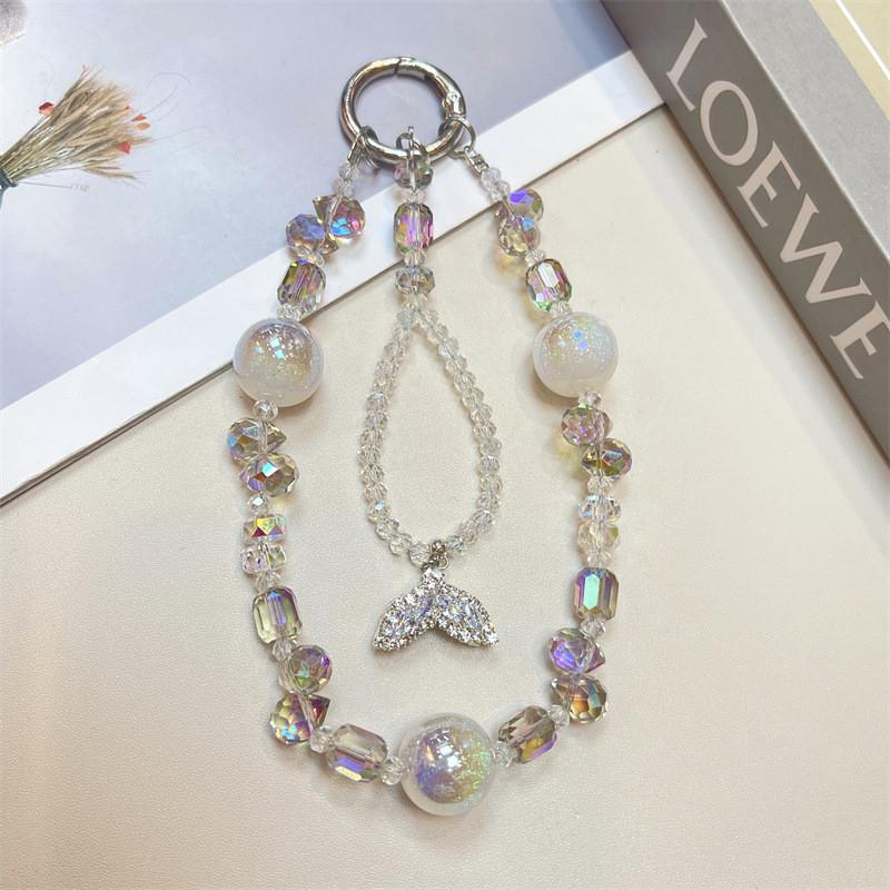 Dream Crystal Round Bead Dual Chain Fish Tail Phone Lanyard For Women And Men