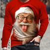 Men's 3D Santa Claus Printed Long-sleeved T-shirt Is Simple and Versatile, Suitable for Spring, Summer, Autumn and Winter