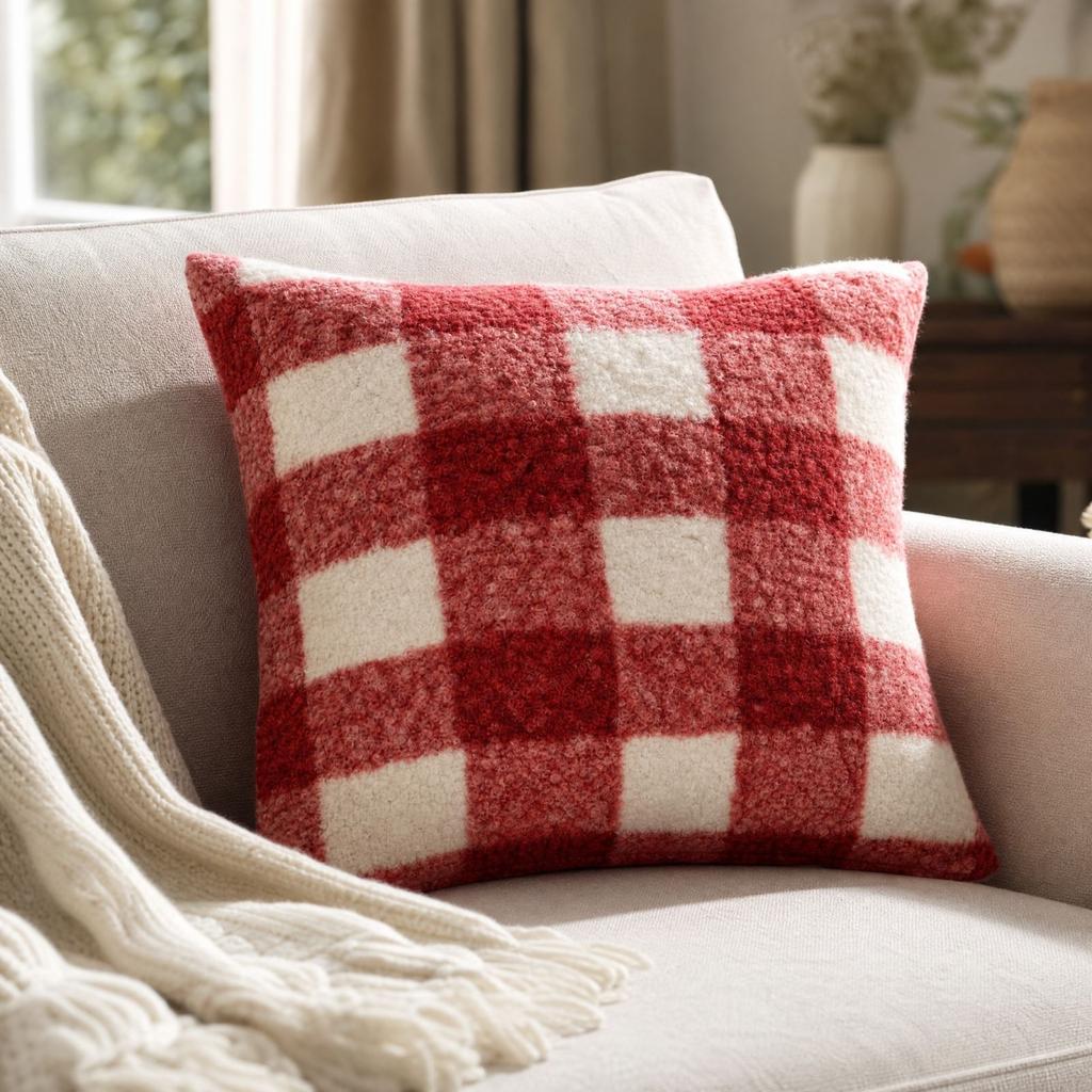 4545 Plaid Boucle Throw Cover for Couch Sofa Living Room Holiday Decor