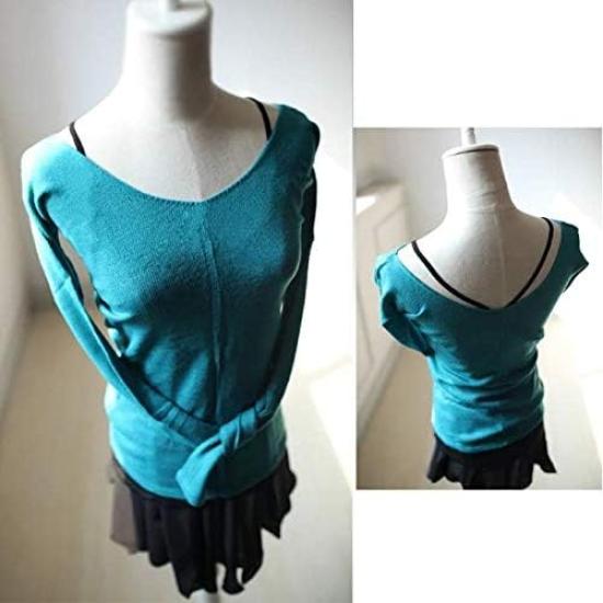 ProDance Knit Ballet PT003M Size Turquoise Top, V-Neck, Warm-Up, (M (Japan Small), Green)