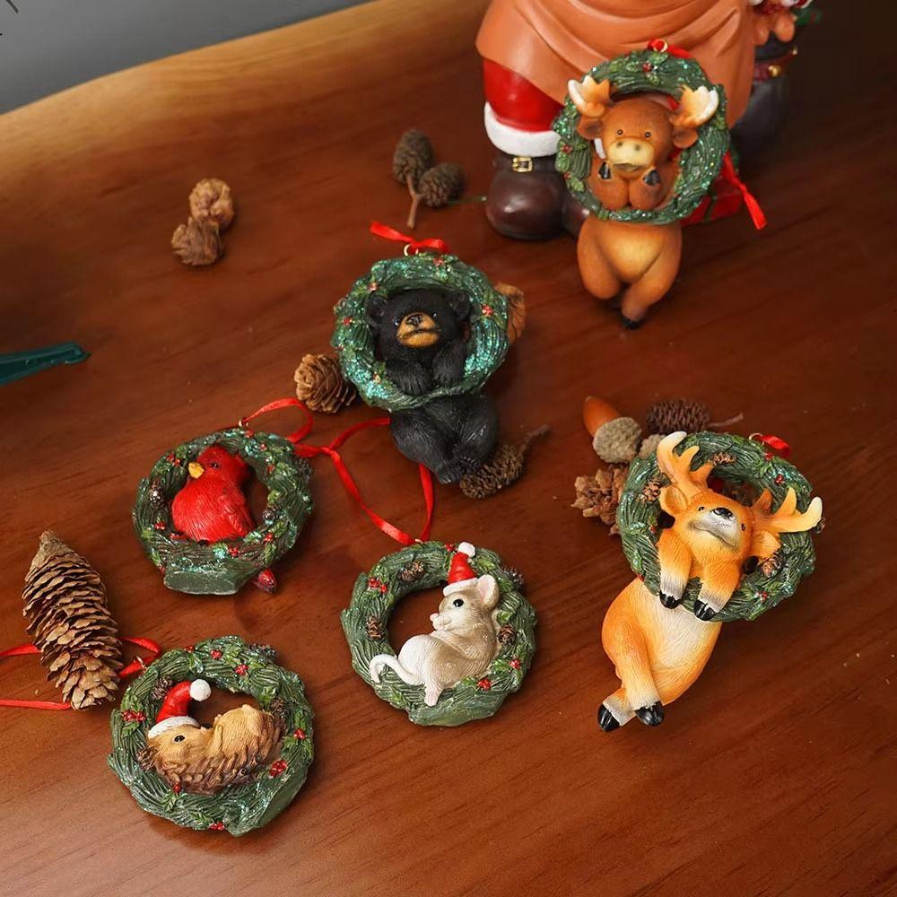 Creative Christmas Tree Pendant Cartoon Animals Christmas Animal Wreath Garden Decoration