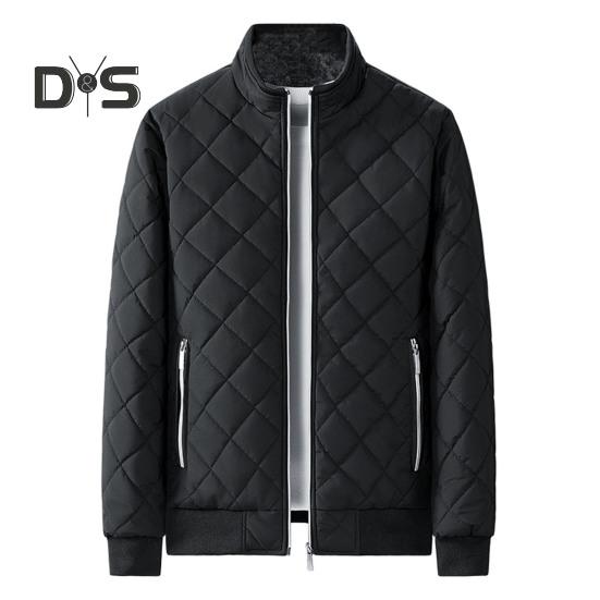 

Осенне-зимняя мужская куртка с тиснением в виде ромба, воротник-стойка с длинным рукавом, флисовая подкладка, планка на молнии, облегающее пальто, однотонная верхняя одежда L чёрный