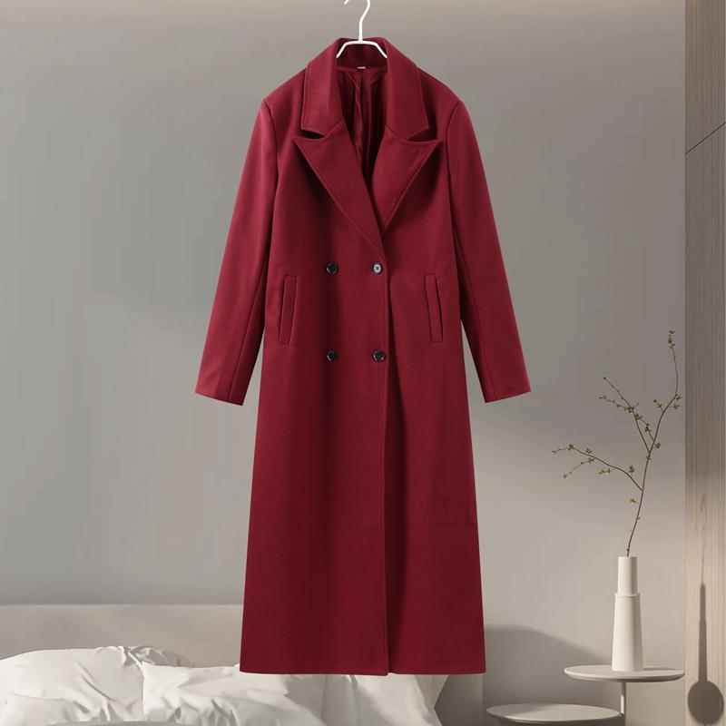 Women's Fashion Double Breasted Lapel Thicken Long Coat Pockets Long Sleeves Overcoat Winter Loose High Street Outwear