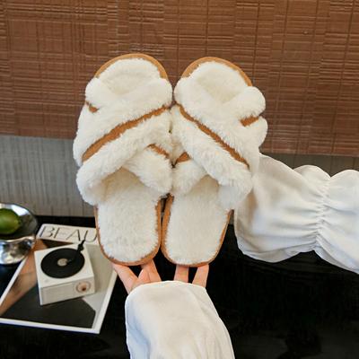 Fashion 2025 New Furry Slippers Home Women's Fluffy Slides Autumn Winter Indoor Fashion EVA Light Cross Flip Flops Soft Flat Shoes Woman