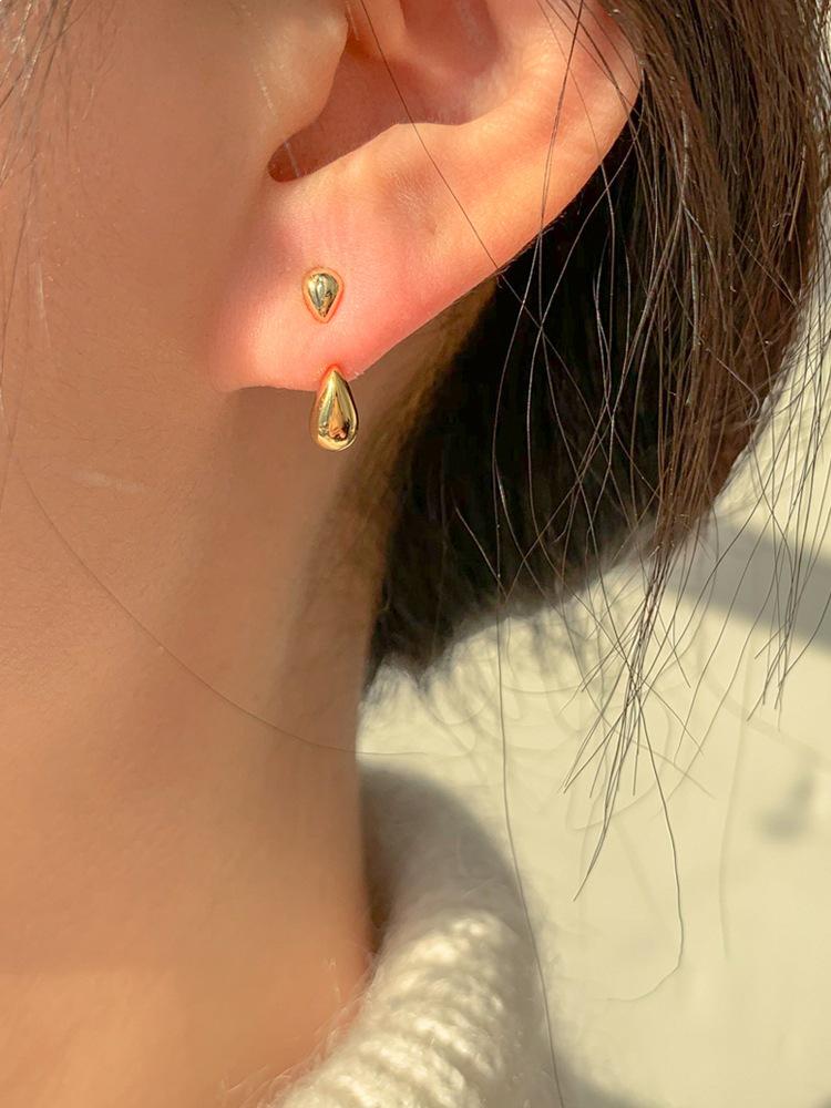 Gold-Plated Sterling Silver Water Drop Dangle Earrings - Elegant High-End Retro Style 18K Gold Pair (with Silver Earplugs)