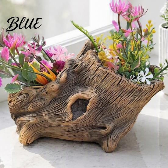 Indoor Greenery Pots for Study Resin Tree Stump Flowerpot Succulents Small Plants Imitation Wood Grain Planter Flower Plants Home Office Decor,