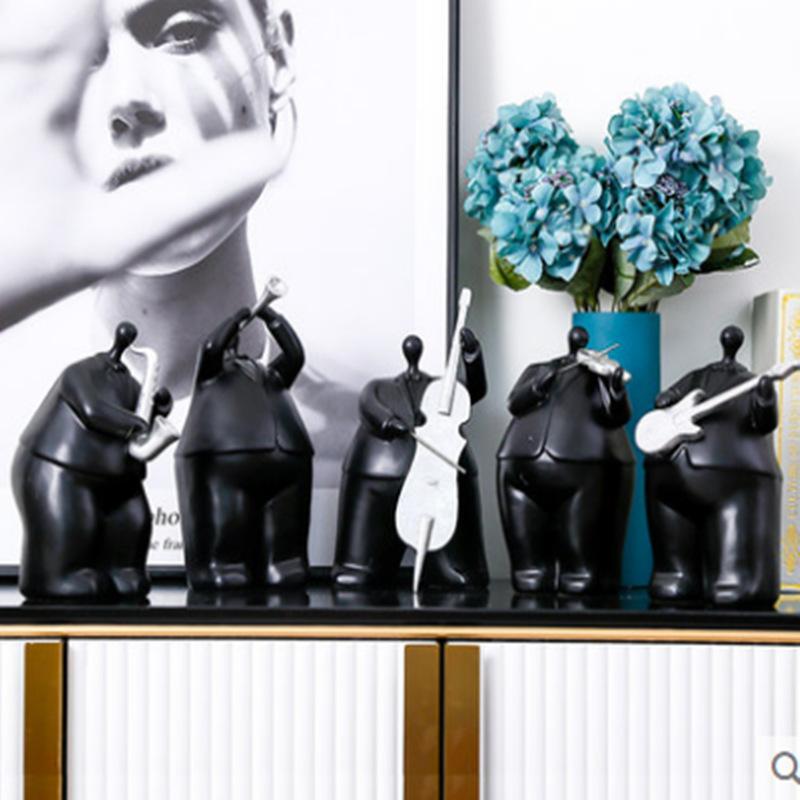 Resin Handicrafts Simulated Human Figure Sculpture Musical Instrument Cartoon Band Character Sculptures Home Decoration