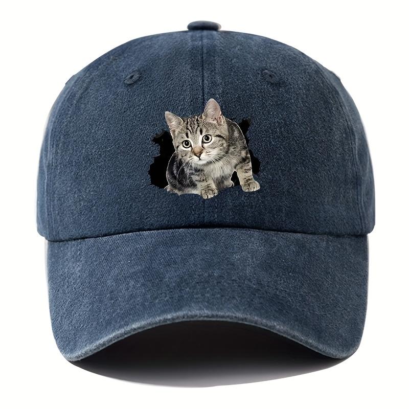 Cute and silly cat printed baseball cap for men and women, versatile for casual wear, daily outdoor hiking