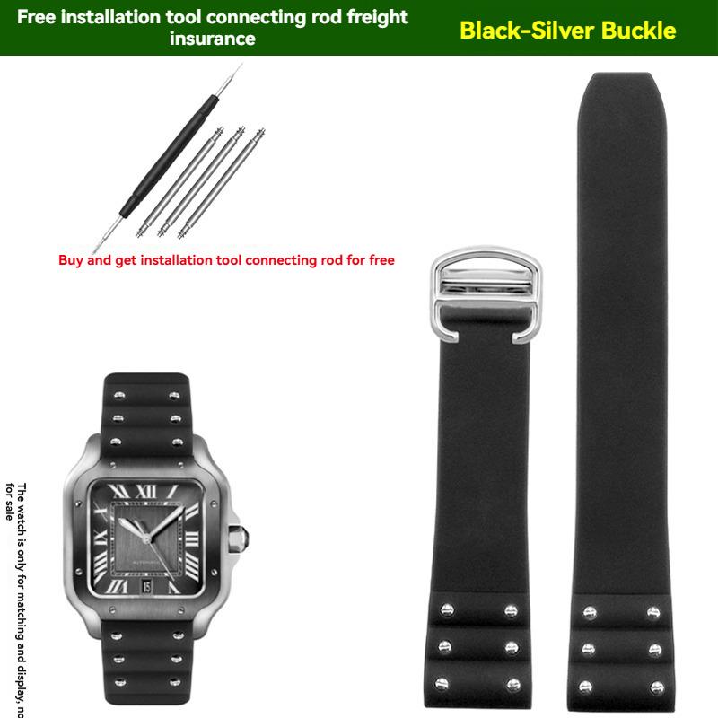 Compatible with Cartier Santos Men's Original Rubber/Silicone Watch Strap 21mm for Santos de Cartier series